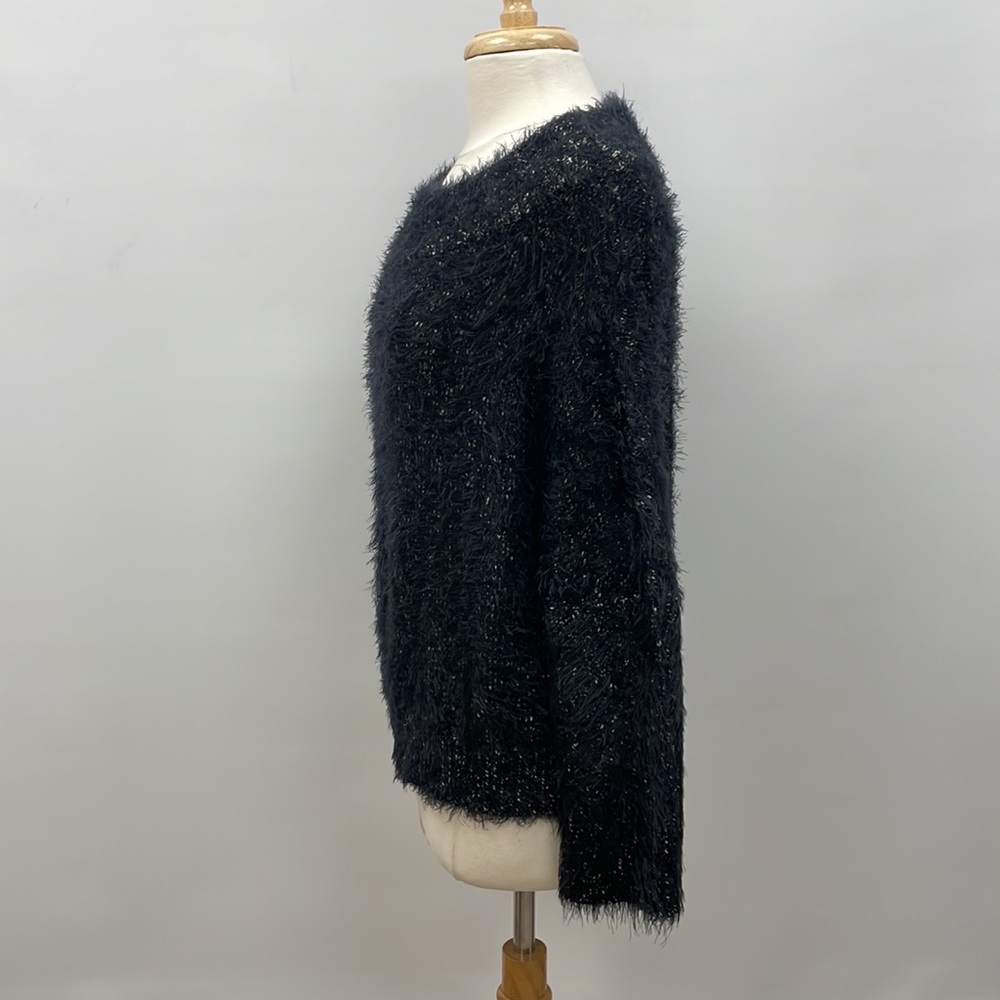 Express Chunky Eyelash Knit Boatneck Slouchy Sweater Cozy Business Black Small - Picture 4 of 9
